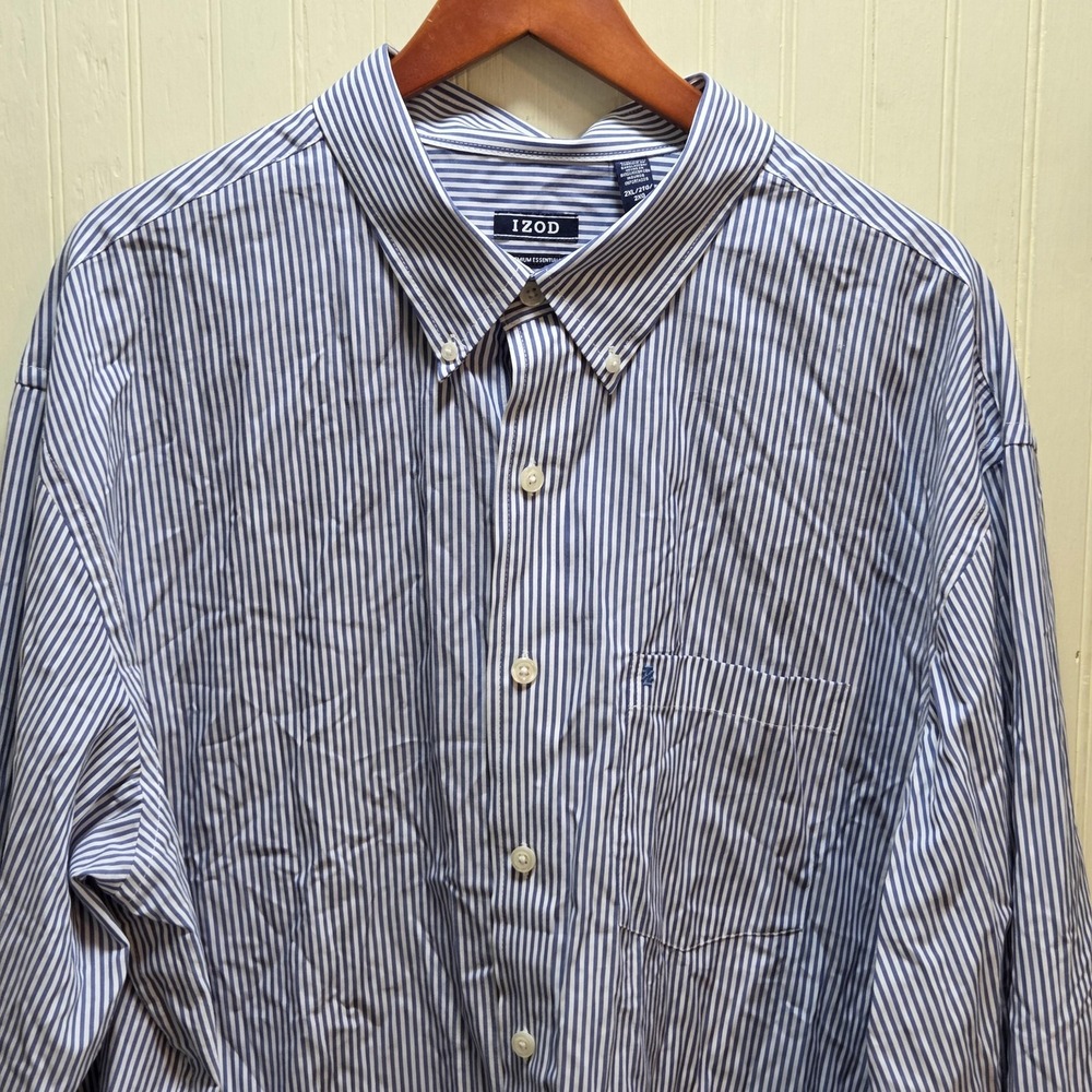 IZOD Shirt Mens 2XL Blue Stripe Long Sleeve Button Down Cotton Casual Pocket